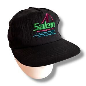 MINT Vtg Salem Cigarettes Snapback Hat Cap Black Nylon Parachute Neon 1980s
